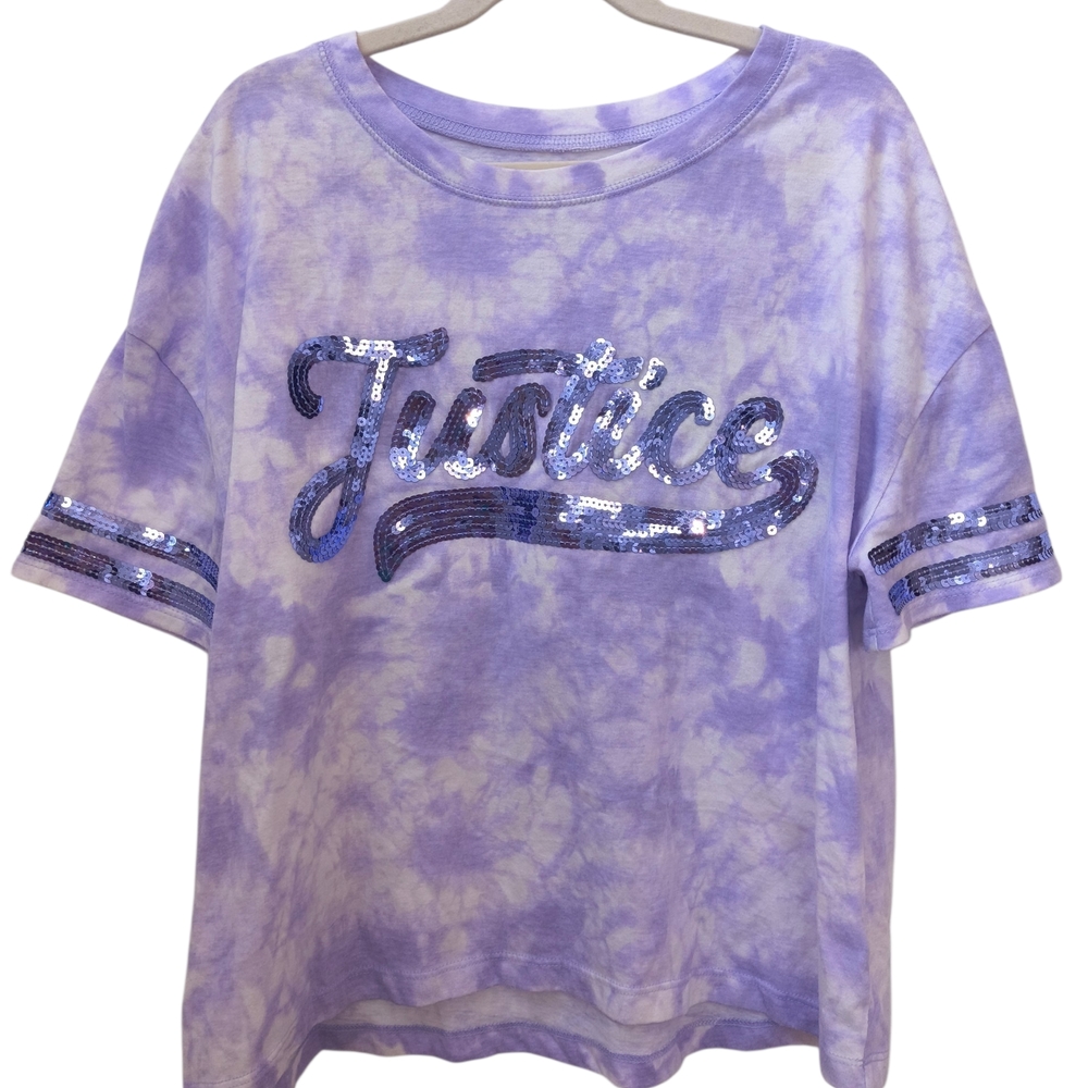 Justice Girls' Lavender Tie-Dye Sequin Logo Tee